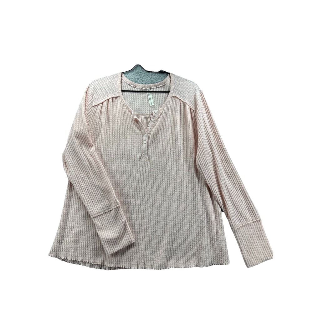 Anthropologie Elizabeth Pink Waffle Knit Women's Long‎ Sleeve Size XL